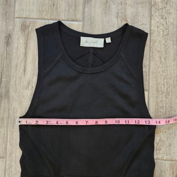 A.L.C. Kerry Ponte Knit Fit-and-Flare Dress Womens M Black Workwear Chic Minimal - Picture 4 of 10